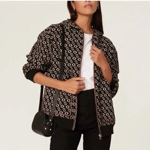 Maje Trame Oversized, Printed Hoodie Sweatshirt Size 1 - S Full Zip Lined